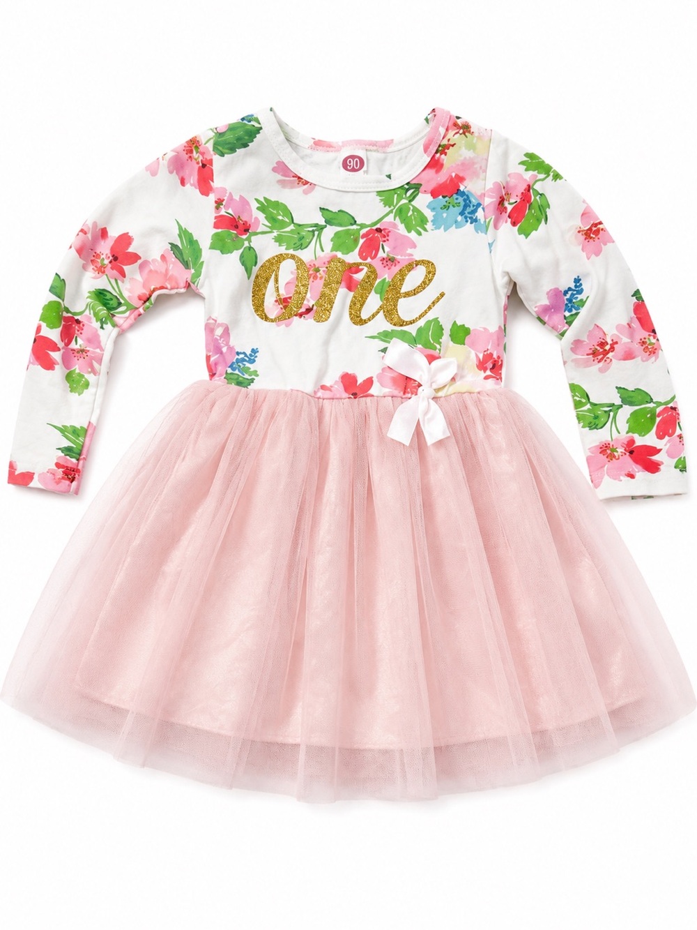 Boutique Floral 'One' Pink Tulle Birthday Dress